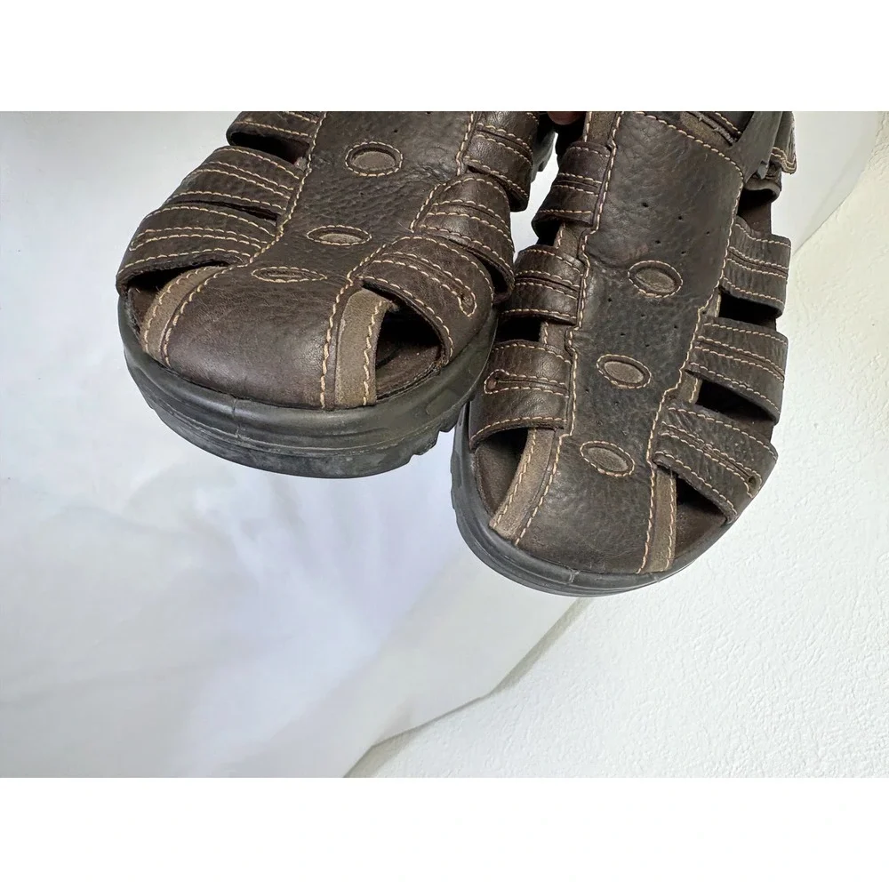 Ecco Brown Leather Fisherman Sandals Men's Size 9 Y2K Gorpcore Outdoors Comfort